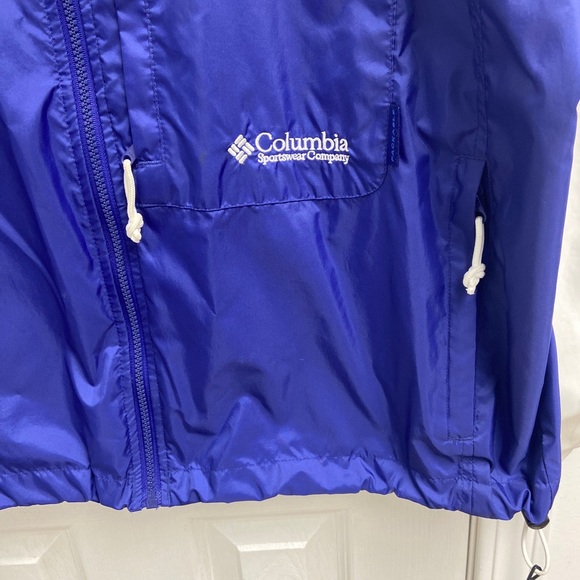 Vintage Womens XL Columbia Full Zip blue and white Windbreaker Jacket Hood - Picture 4 of 6